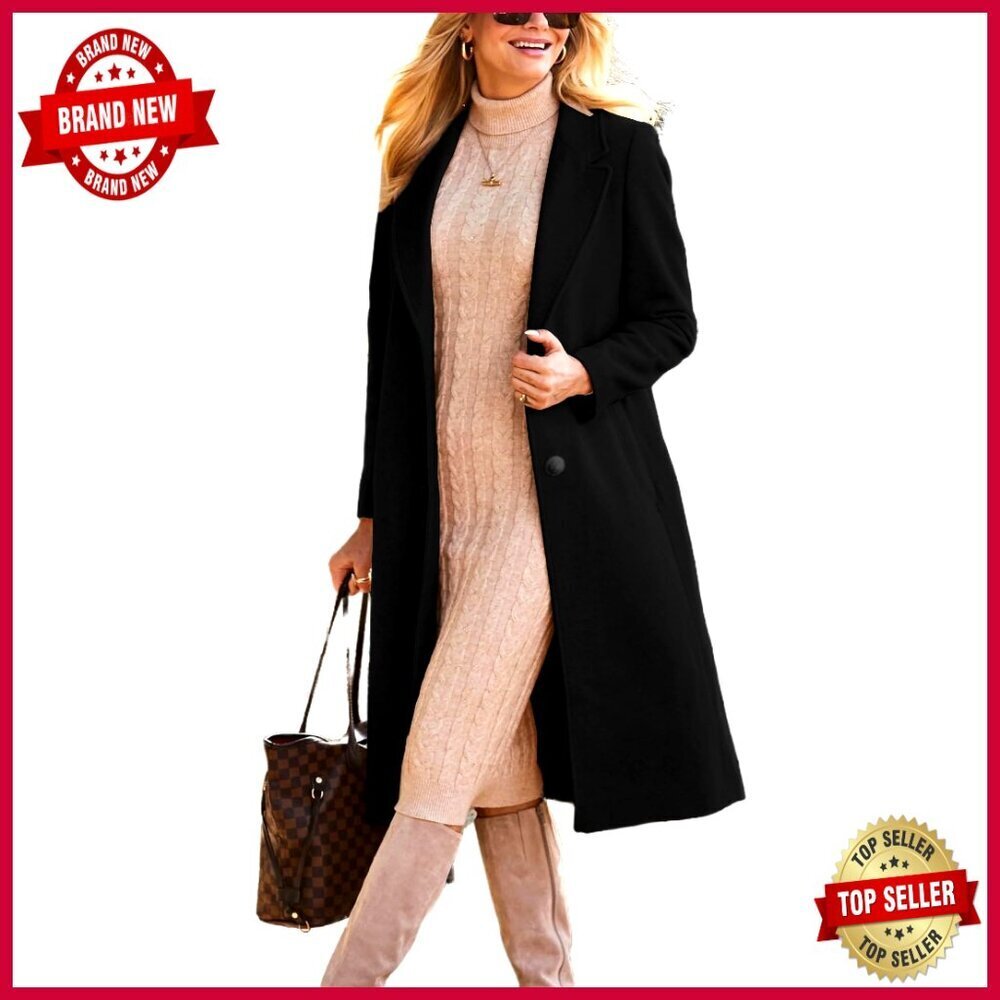 Long Wool Pea Coat Single Breasted Trench Winter Dressy Jacket